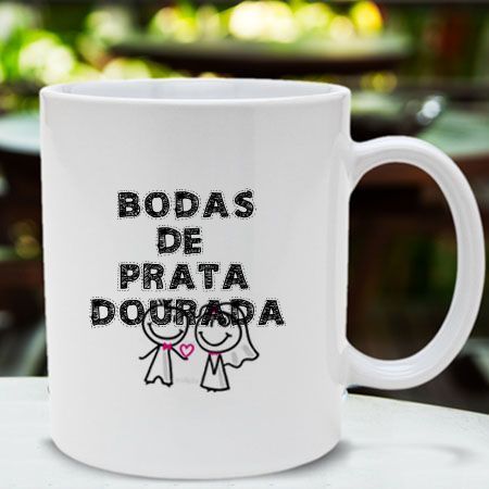 Caneca Bodas de prata dourada