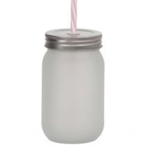 Copo Mason Jar Vidro Jateado com Canudo