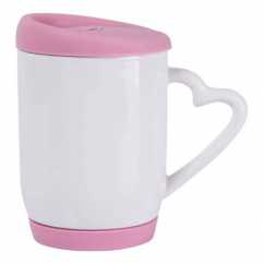 Caneca com Alça Coração e Tampa Silicone Rosa