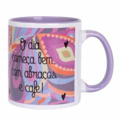 Caneca Branca Interior Borda e Alça Lilás