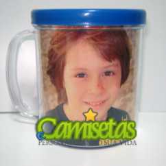 Caneca de Acrilico Personalizada com Borda Azul 300ml