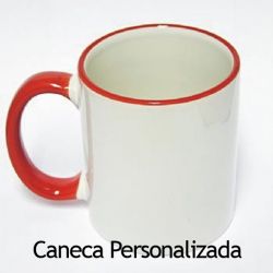 Caneca Personalizada Branca Com Alça Vermelha 300ml